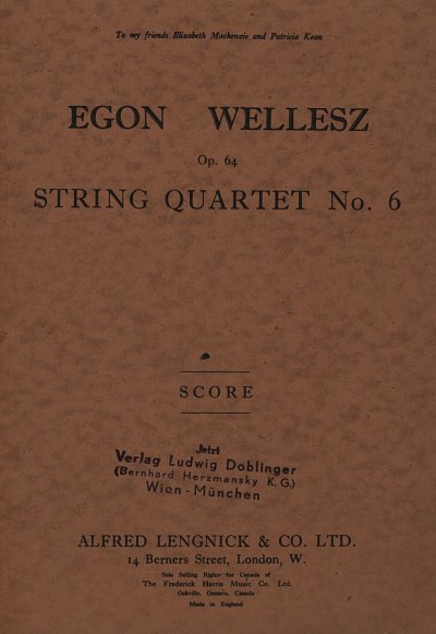 Wellesz Egon: Quartett 6 Op 64