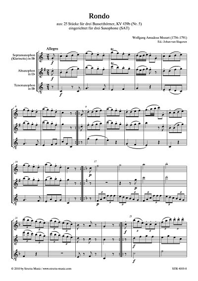 DL: W.A. Mozart: Rondo aus: 25 Stuecke fuer drei Bassetthoer