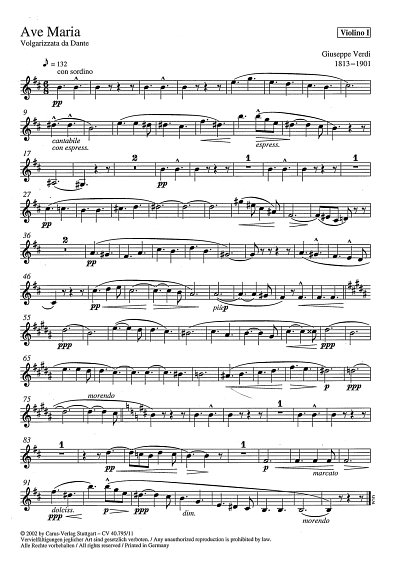 G. Verdi: Ave Maria Volgarizzata da Dante / Einzelstimme Vl.