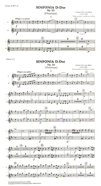 J.C. Bach: Sinfonia D-Dur op. 3/1, Sinfo (HARM)