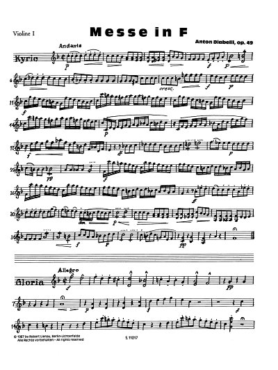 A. Diabelli: Messe in F op. 49 , ChOrch (Vl1)