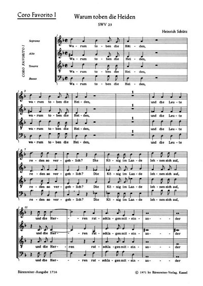 H. Schütz: "Warum toben die Heiden" für 2 Favoritchöre, 2 Capellchöre und Basso continuo SWV 23