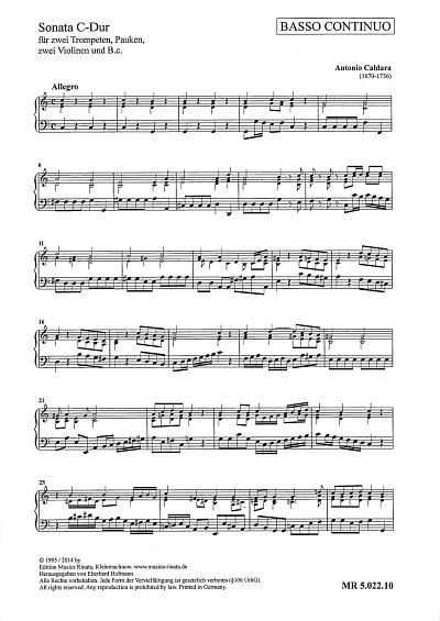 A. Caldara: Sonata da chiesa C-Dur, 2TrpPk2VlBc (Bc)