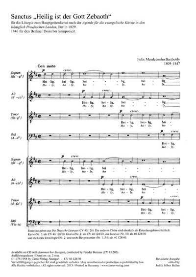 F. Mendelssohn Bartholdy: Heilig, heilig, heilig D-Dur MWV B 57 (1846)
