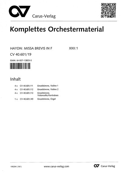 J. Haydn: Missa brevis in F Hob. XXII:1, 2GsGcjOrch (Stsatz)