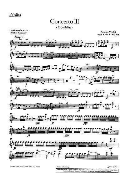 A. Vivaldi: Concerto Nr. 3 D-Dur op. 10/3 RV 428/PV 15 (Vl1)