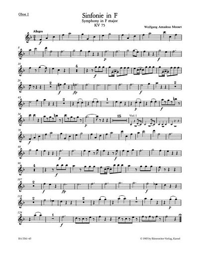 W.A. Mozart: Sinfonie F-Dur KV 75 (HARM)