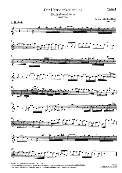 J.S. Bach: Der Herr denket an uns BWV 19, 3GsGch4StrBc (Vl1)