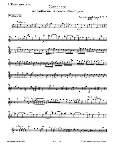 A. Vivaldi: Konzert F-Dur op. 3/7, 4VlVcStrBc (Vl3)