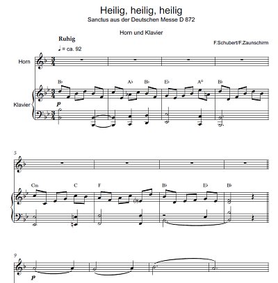 DL: F. Schubert: Heilig, heilig, heilig, HrnKlav (Par2St)