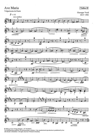 G. Verdi: Ave Maria Volgarizzata da Dante / Einzelstimme Vl.