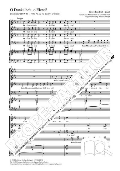 DL: G.F. Händel: O Dunkelheit o Elend! f-Moll, GchOrg (Part.