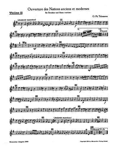 G.P. Telemann: Ouvertüre des Nations anciens et modernes für Streicher und Basso continuo G-Dur TWV 55:G4