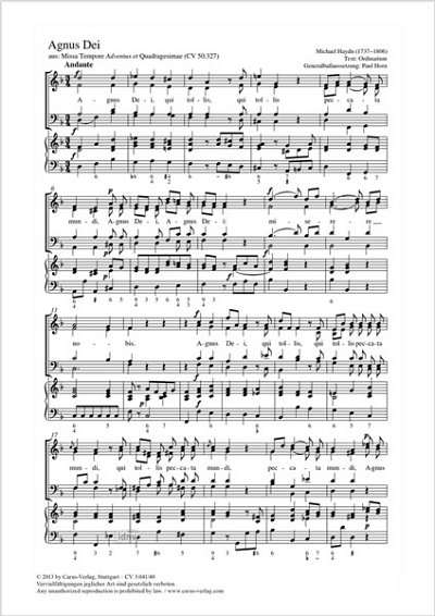 DL: M. Haydn: Agnus Dei d-Moll MH 553, GchOrg (Part.)