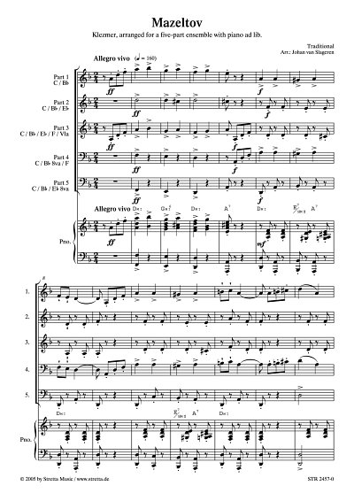 DL: Mazeltov Klezmer, arranged for a five-part ensemble with