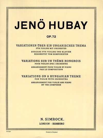 Hubay, J.: Variationen über ein ungarisches T, VlOrch (KASt)