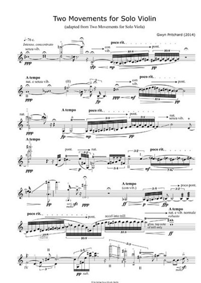 Pritchard, Gwyn: Two Movements for Solo Violin (2014)