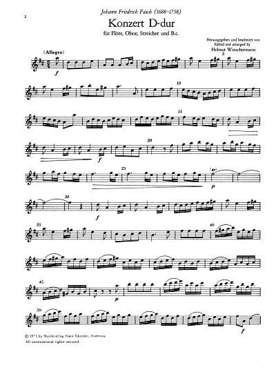 J.F. Fasch: Konzert für Flöte, Oboe, Streicher und B.c. D-Dur