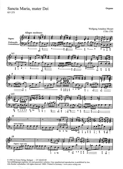 W.A. Mozart: Sancta Maria, Mater Dei F-Dur KV 273 (1777)