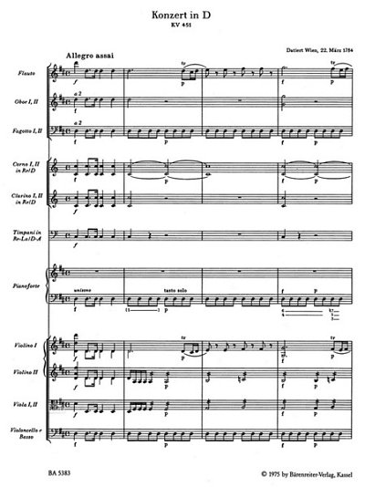 W.A. Mozart: Konzert Nr. 16 D-Dur KV 451, KlavOrch (Part)