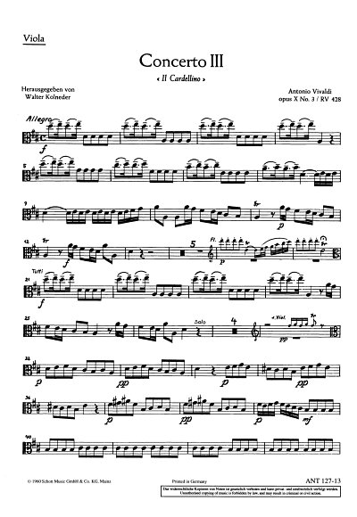 A. Vivaldi: Concerto Nr. 3 D-Dur op. 10/3 RV 428/PV 15 (Vla)