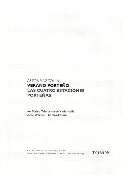 A. Piazzolla: Verano Porteno, VlVaVc/3Vc (Stsatz)
