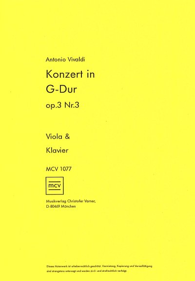 A. Vivaldi: Concerto G-Dur op. 3/3 RV 310 PV 9, VaKlv (KASt)