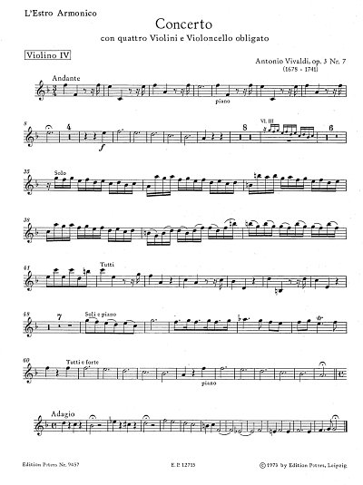 A. Vivaldi: Konzert F-Dur op. 3/7, 4VlVcStrBc (Vl4)
