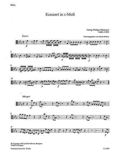 G.P. Telemann: Konzert Für Oboe C-Moll, Sinfo (Vla)