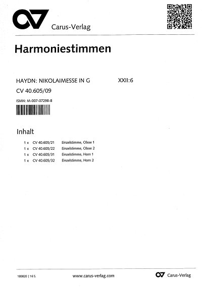 J. Haydn: Missa Sancti Nicolai, 4GesGchOrchO (HARM)