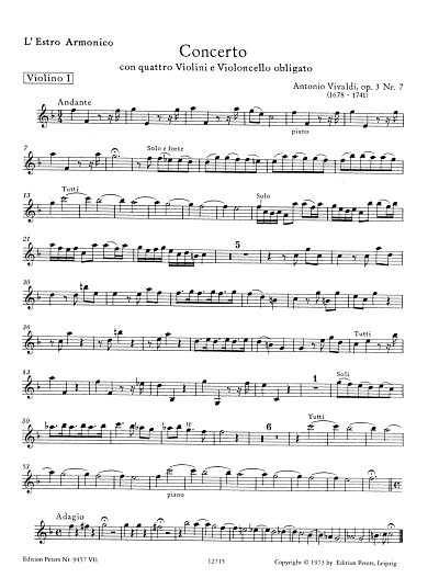 AQ: A. Vivaldi: Konzert F-Dur op. 3/7, 4VlVcStrBc ( (B-Ware)