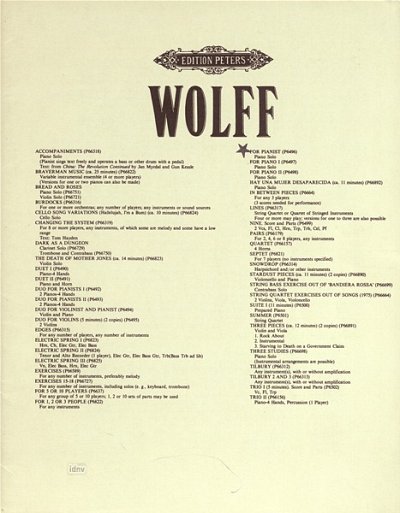 C. Wolff: For Pianists