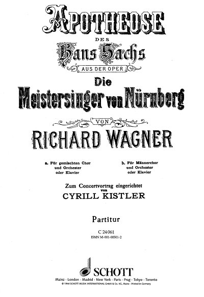 R. Wagner: Apotheose des Hans Sachs, Gch4/MchOrch (Part.)