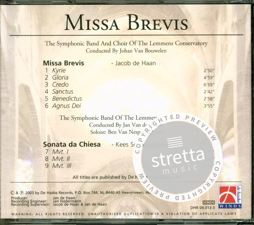 J. de Haan: Missa Brevis/ Sonata Da Chiesa (CD) (1)