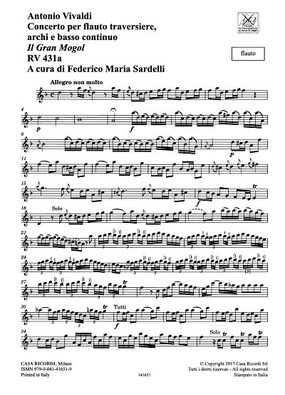 A. Vivaldi: Concerto RV 431a, FlStrBc (Stsatz)