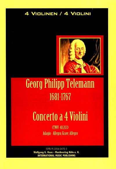 G.P. Telemann: Concerto TWV40:203, 4Vl (Pa+St)