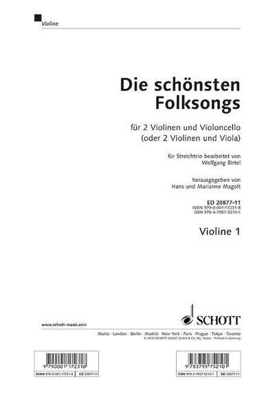 DL: M.M./.M. Hans: Die schönsten Folksongs, 2VlVa/Vc (Vl1)