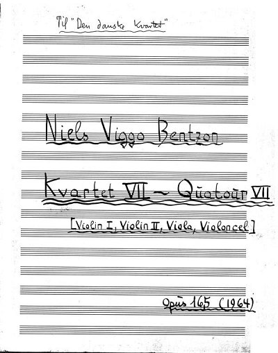 N.V. Bentzon: Kvartet VII Op. 165 / String , VlVlaVc (Part.)