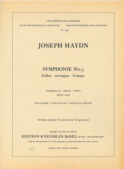 J. Haydn: Sinfonie Nr. 3 G-Dur Hob I:3, Kamo (Part.)