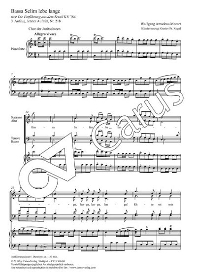 DL: W.A. Mozart: Bassa Selim lebe lange C-Dur KV 3, GCh4 (Pa
