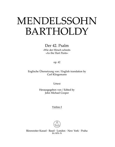 F. Mendelssohn Barth: Der 42. Psalm op. , 5GesGchOrchO (Vl1)