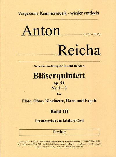 A. Reicha: 3 Blaeserquintette Nr. 7-9 op. 91/1-3, 5Bl (Part.