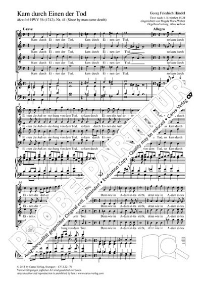 DL: G.F. Händel: Kam durch Einen der Tod a-Moll, GchOrg (Par