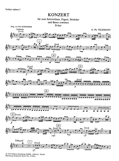 G.P. Telemann: Konzert für 2 Violinen, Fagott und Orch (Vl1)
