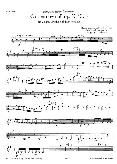 J.-M. Leclair: Konzert e-Moll op. 10/5, Stro (Stsatz)