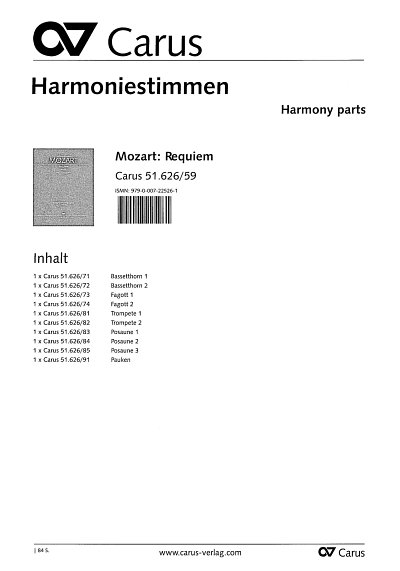 W.A. Mozart: Requiem d-Moll KV 626 (179, 4GesGchOrchO (HARM)