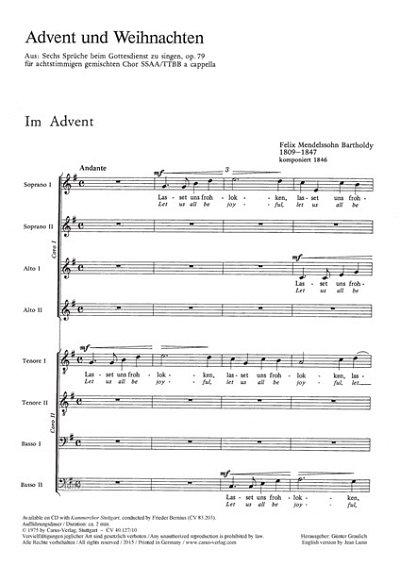 F. Mendelssohn Bartholdy: Advent und Weihnachten (aus op. 79)