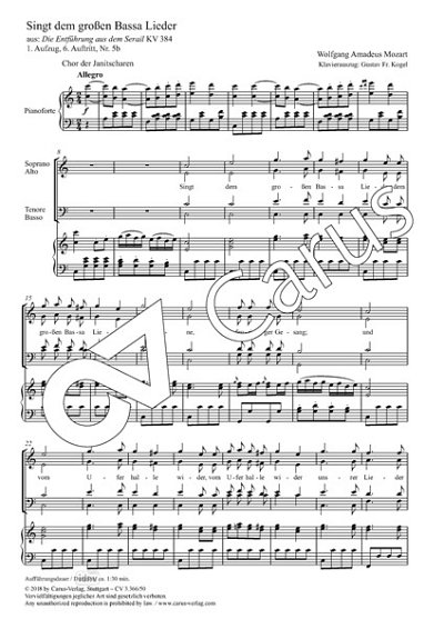 W.A. Mozart: Singt dem großen Bassa Lieder C-Dur KV 384