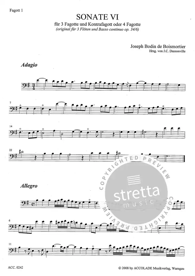 J.B. de Boismortier: Sonate e-Moll op. 34/, 3FagKfag (Pa+St) (2)