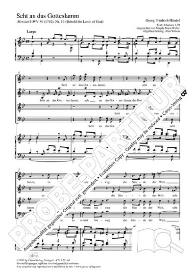 DL: G.F. Händel: Seht an das Gotteslamm g-Moll, GchOrg (Part